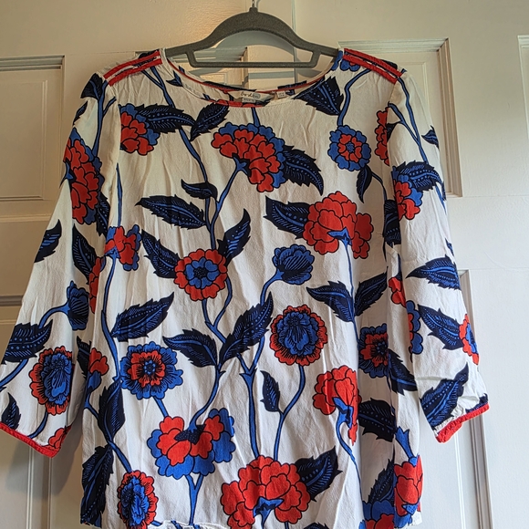 Boden Floral Print Women's Top - Red and Blue - Size 8 US - Picture 1 of 4